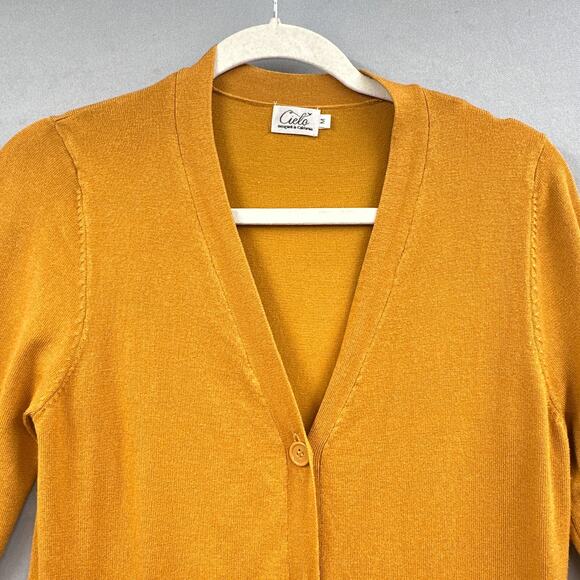 Cielo Long Cardigan Sweater M Mustard Yellow Academia School Tunic Layering Lght - Picture 7 of 15